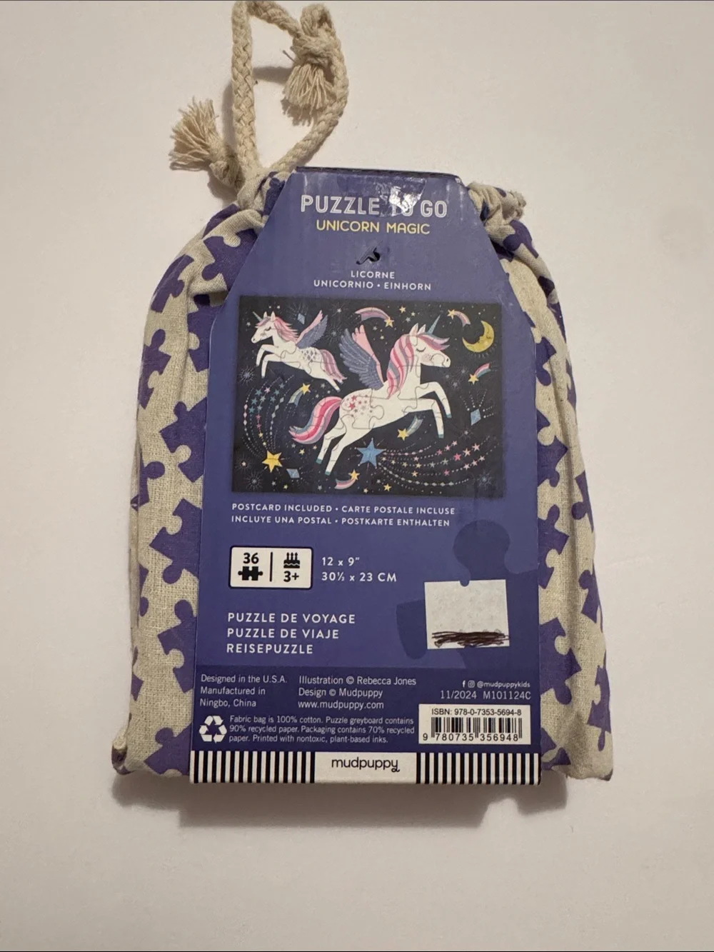 Puzzle To Go: Unicorn Magic Travel Puzzle - Purple & Cream